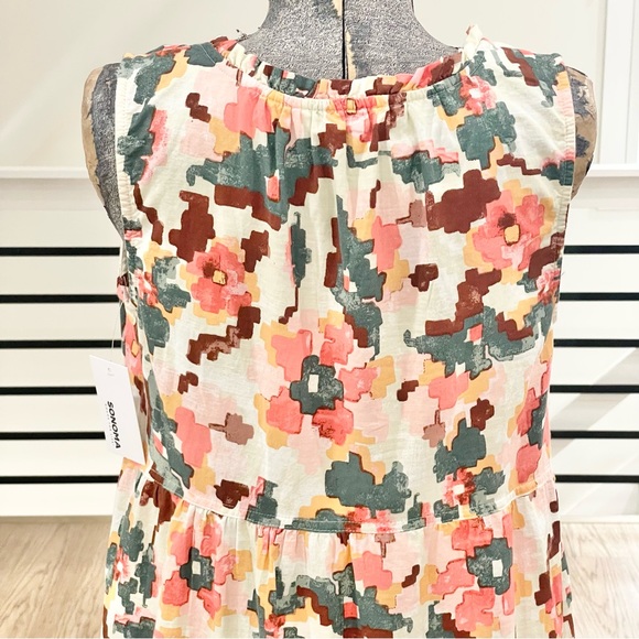 NWT M L pink gray white flowy sleeveless bohemian maxi dress w/pockets - Picture 6 of 7